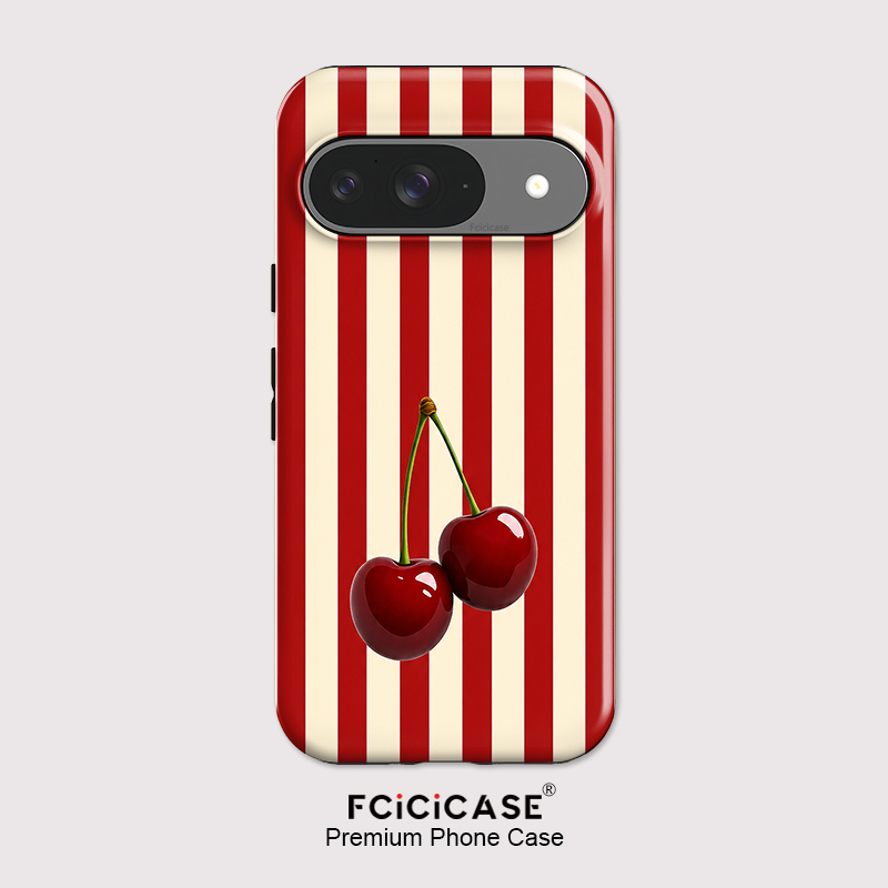 Google Pixel 9 Pro - Fcicicase Kiraz Şerit Desenli Telefon Kılıfı